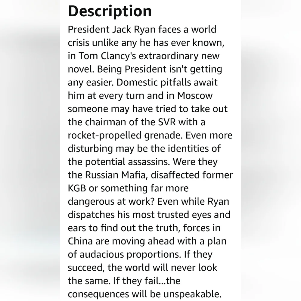 The Bear and The Dragon by Tom Clancy paperback novel